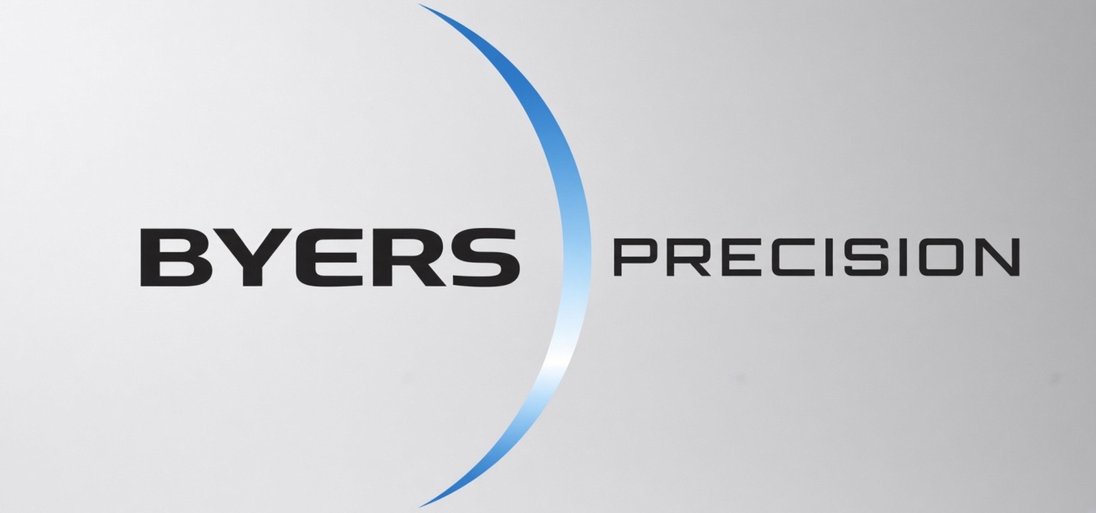 Byers Precision logo: black BYERS PRECISION wordmark with a blue curved precision arc